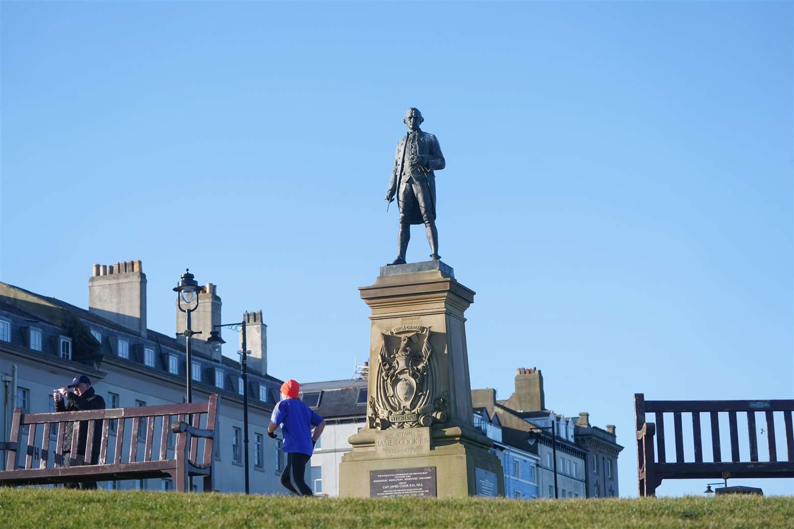 The memorial statue for Captain James Cook in Whitby, Yorkshire (Owen Humphreys/PA)